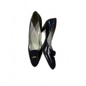 Pappagallo Vintage Leather Velvet Heels Pumps Shoes Navy Blue Women's Size 10